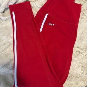 SET Active Red Leggings with White Accents